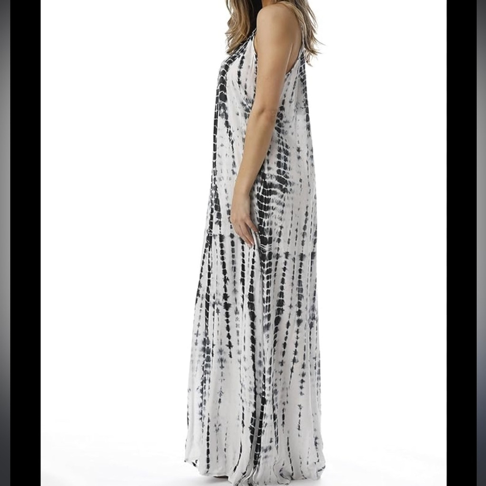 POINT ZERO maxi dress jersey knit indigo print sleeveless v-neck white black lge - Picture 13 of 13